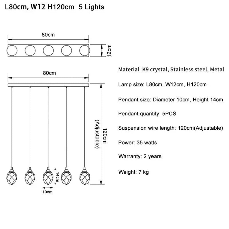 Luxury Long Diamond Crystal Ball Chandelier — alternate product view 19