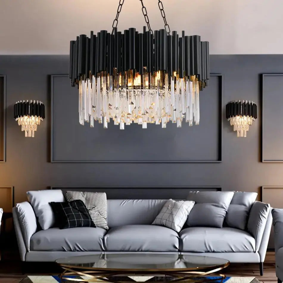 Modern Luxury Round Crystal Black Chandelier — alternate product view 4