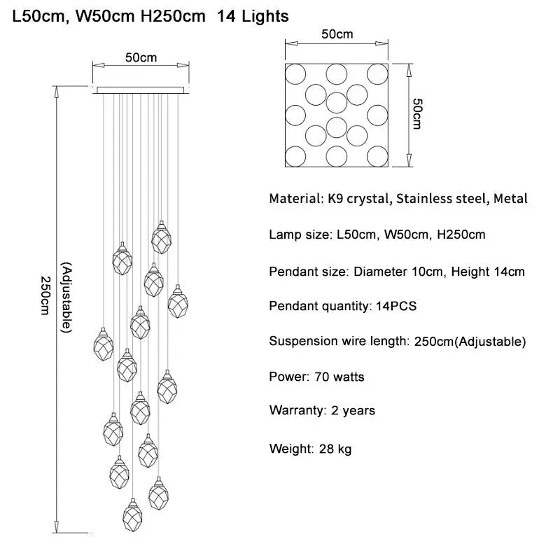 Luxury Long Diamond Crystal Ball Chandelier — alternate product view 13