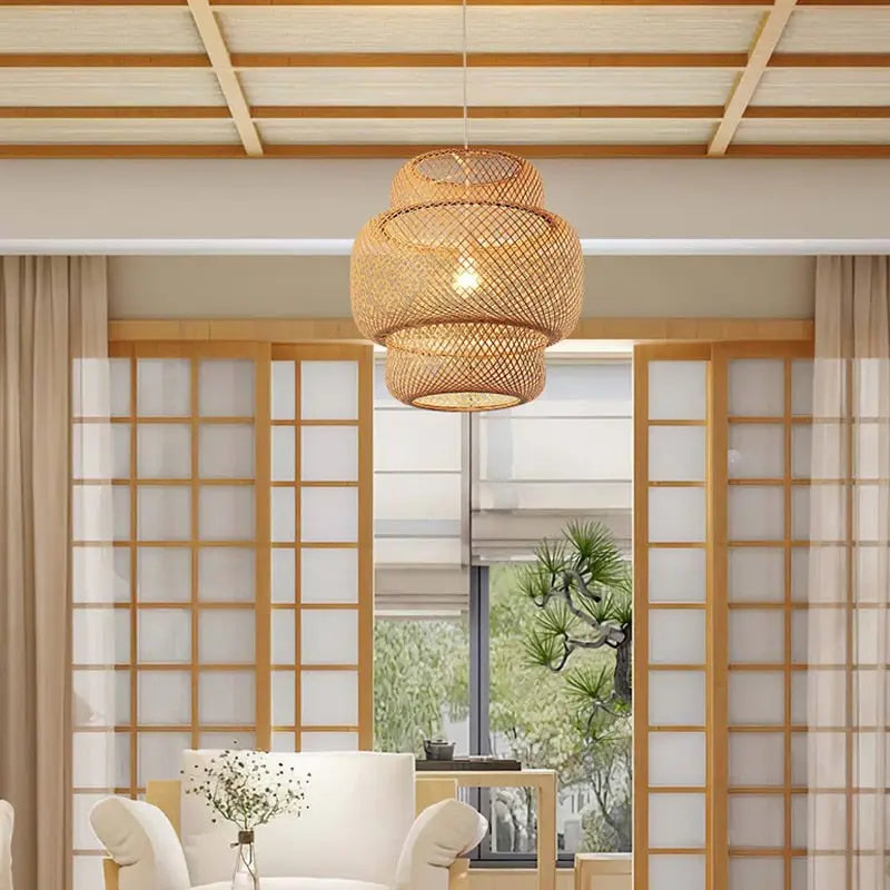 Hand-Woven Bamboo Pendant Light — alternate product view 2