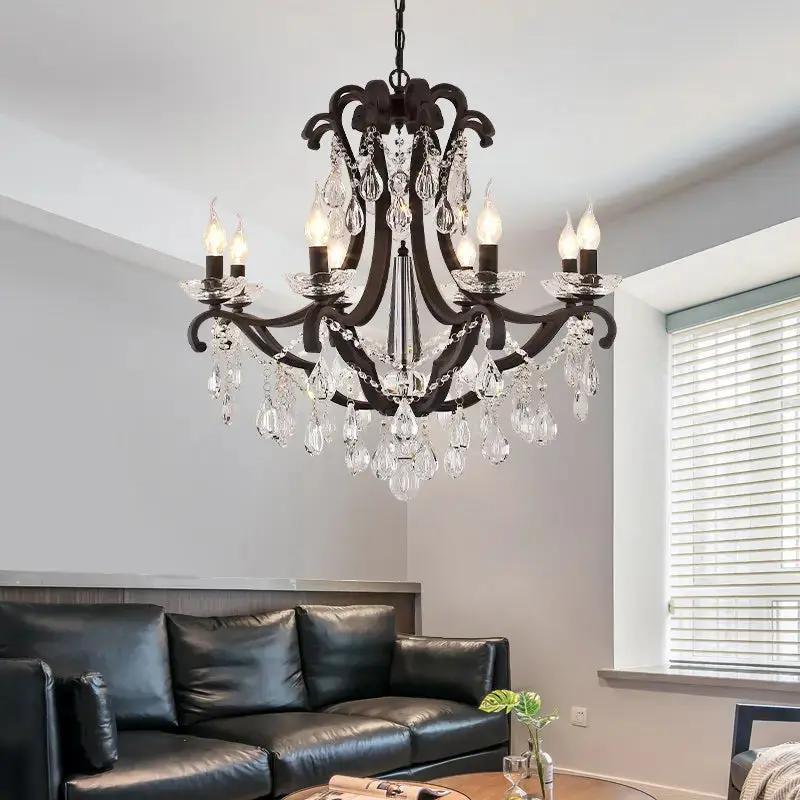 Rustic Chandelier Black Crystal Hanging Light 8 Arms — alternate product view 3