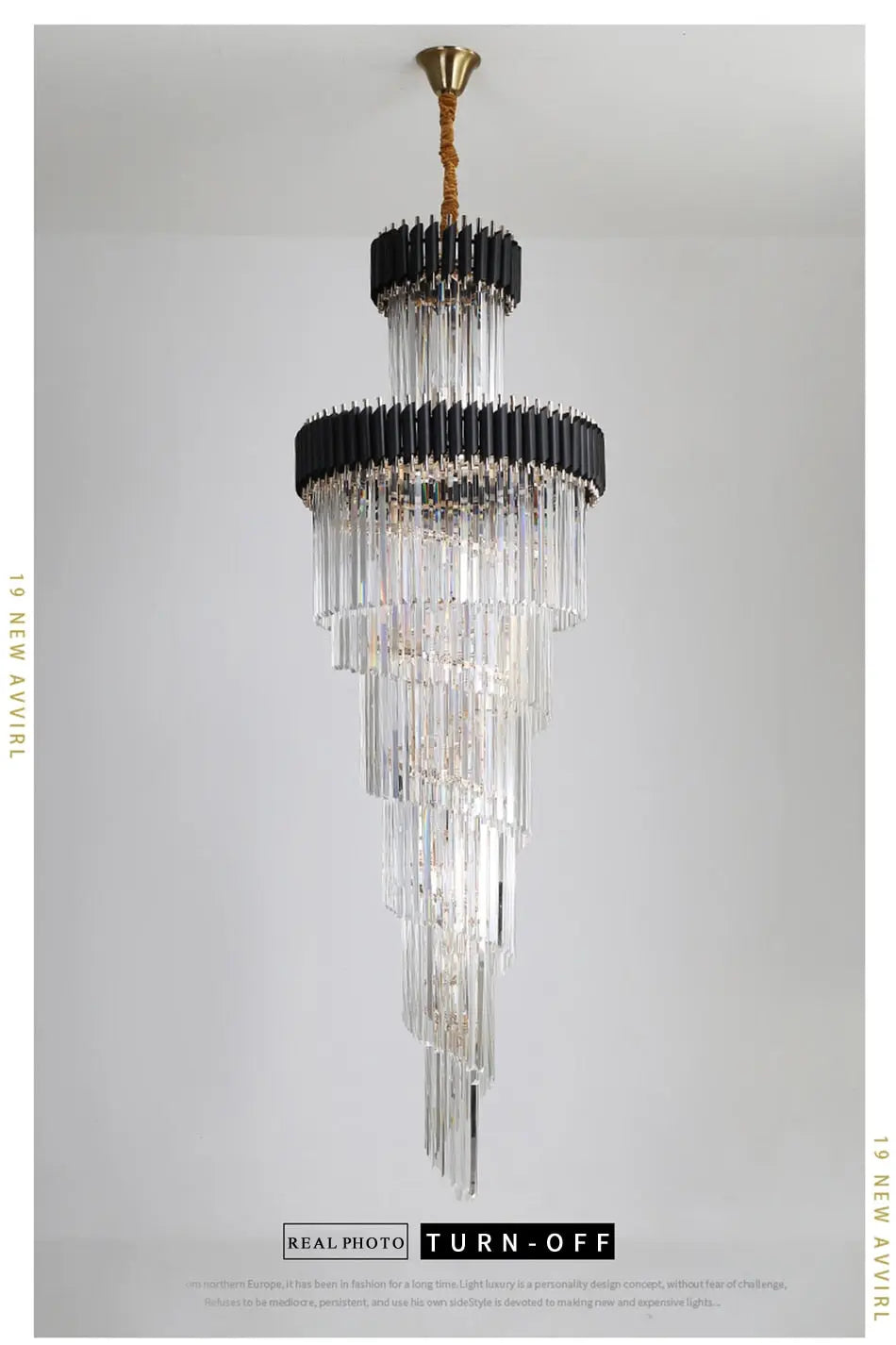 Long Black Crystal Loft Chandelier — alternate product view 10