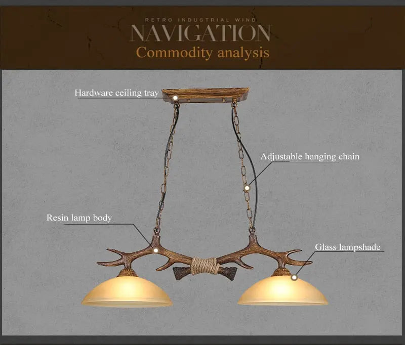 Double Retro Antler Vintage Pendat Lights — alternate product view 12