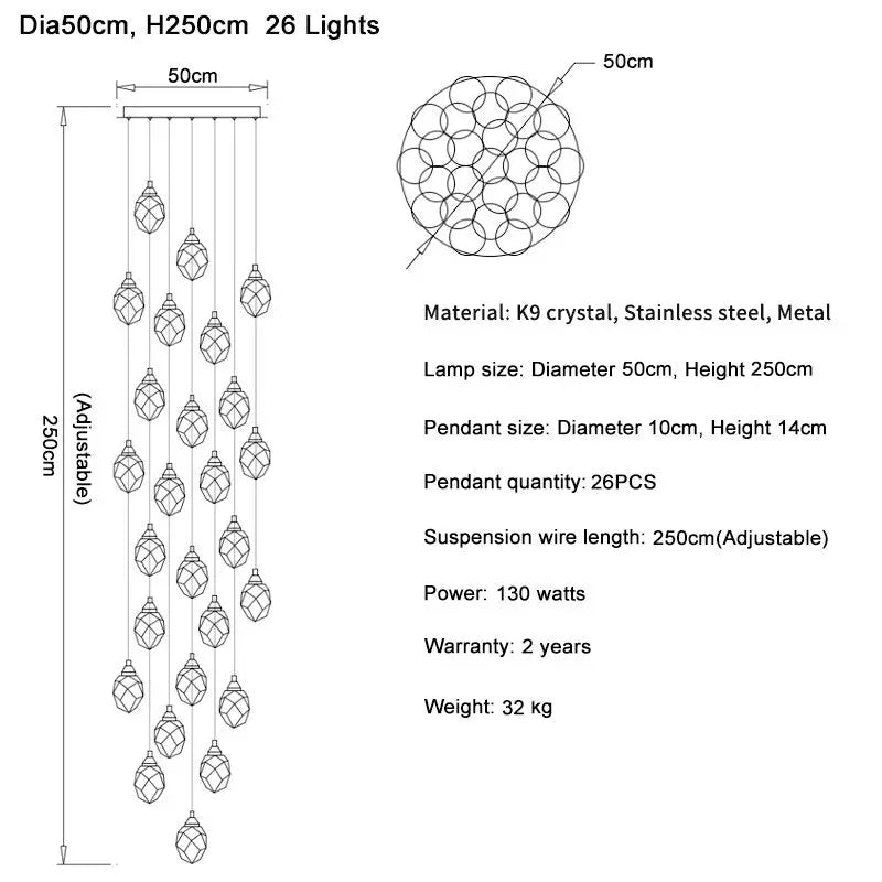 Luxury Long Diamond Crystal Ball Chandelier — alternate product view 21