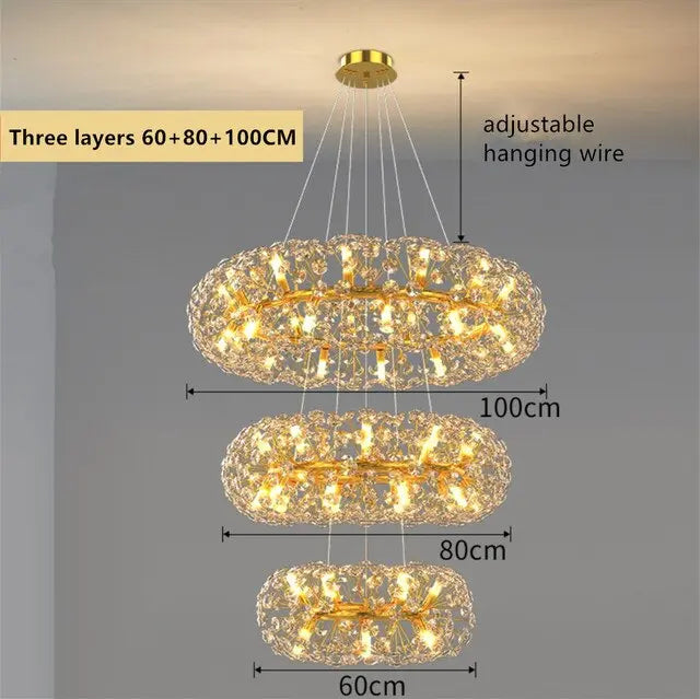 Modern Gold Crystal Circular Hanging Chandelier — alternate product view 5