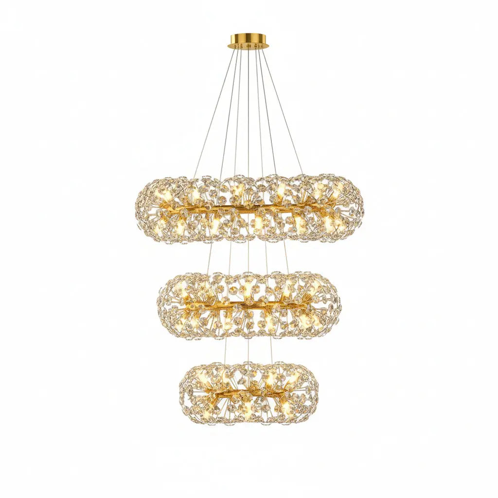 Modern Gold Crystal Circular Hanging Chandelier — alternate product view 1