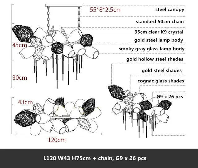 Modern Luxury Villa Glass Chandelier — alternate product view 14