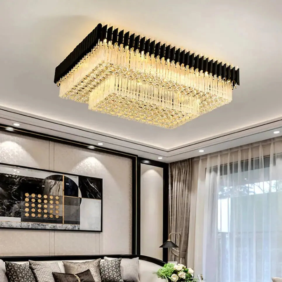 Rectangle Crystal Designer Ceiling Chandelier — product view