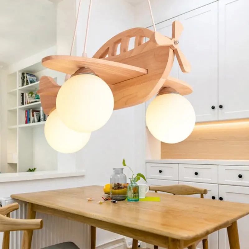 Wood Airplane Chandelier For Children Kids Boy Bedroom — alternate product view 3