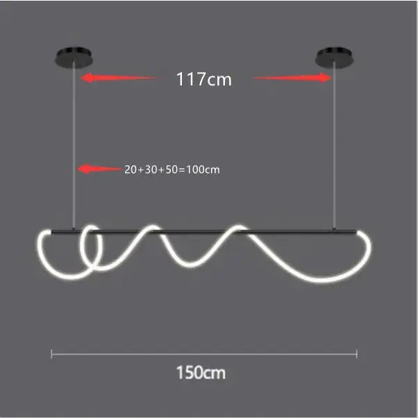 Modern Long Hose Led Chandelier - Black — alternate product view 8
