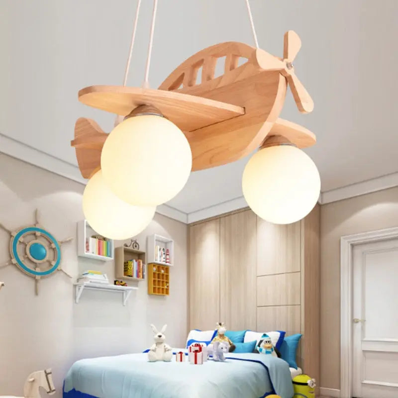 Wood Airplane Chandelier For Children Kids Boy Bedroom — alternate product view 7