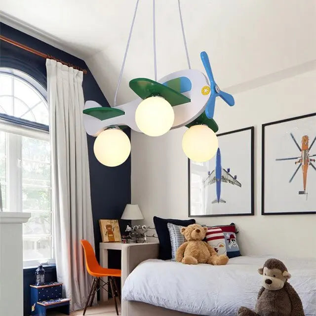 Wood Airplane Chandelier For Children Kids Boy Bedroom — alternate product view 2